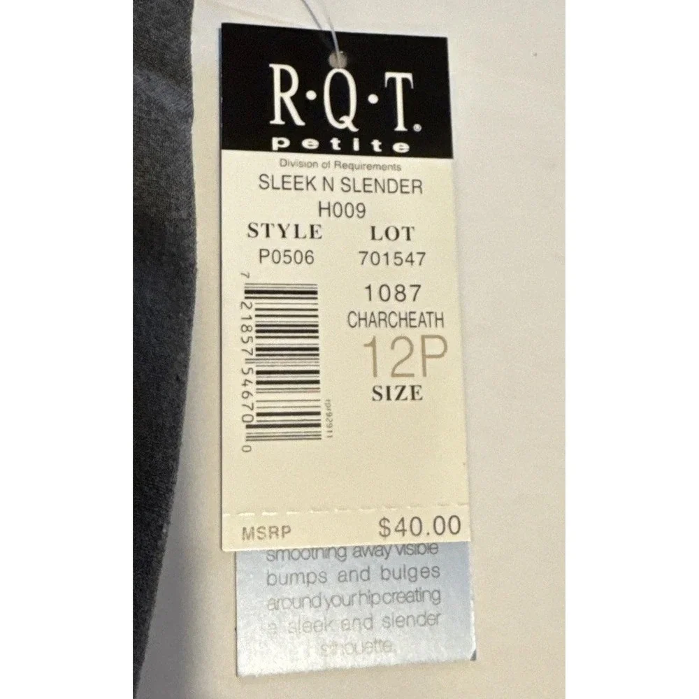 NWT R.Q.T Petite Slender & Sleek‎ Pants Charcoal 12p
